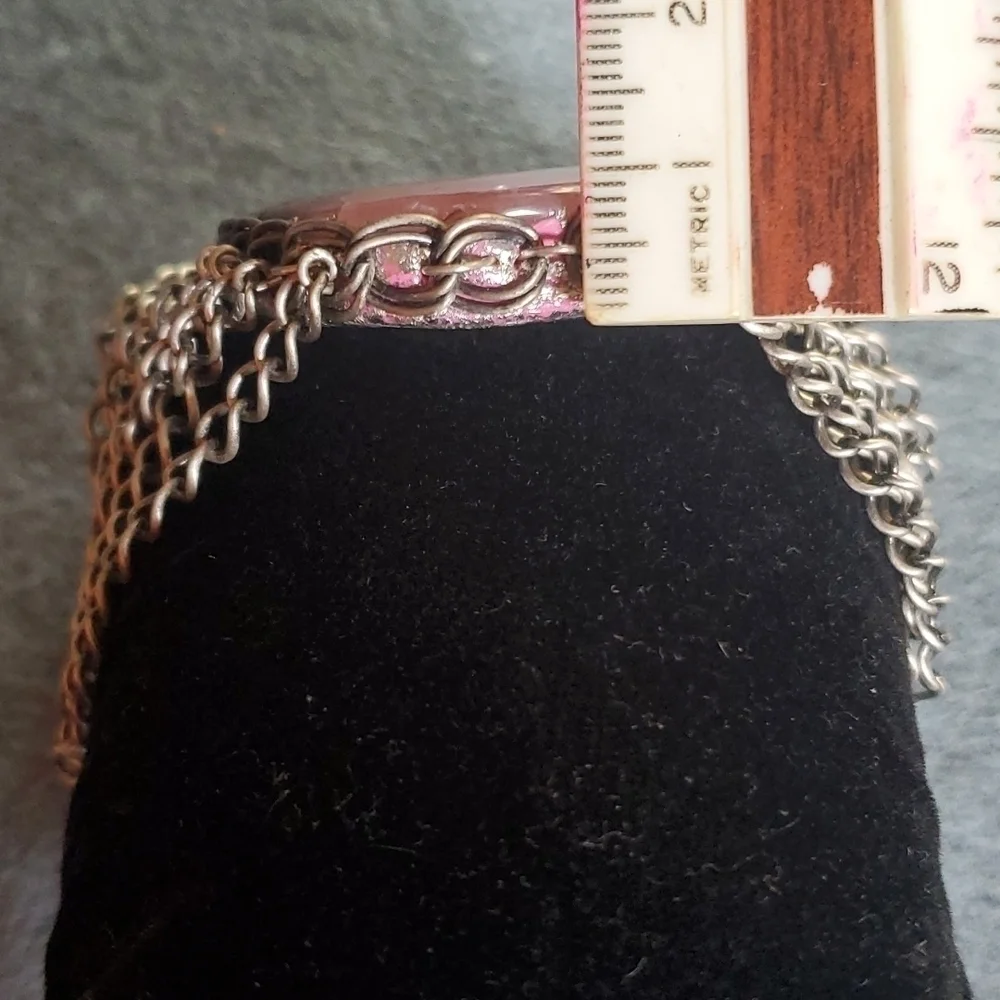 Rose Quartz Silver Stainless Steel Toggle Bracelet